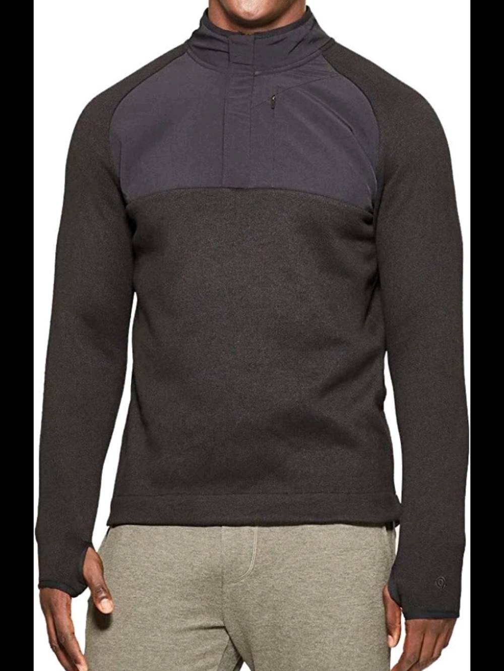 Champion Men Knit Fleece Quarter Zip Split Neck Pull-Over Sweater Sz L Black New